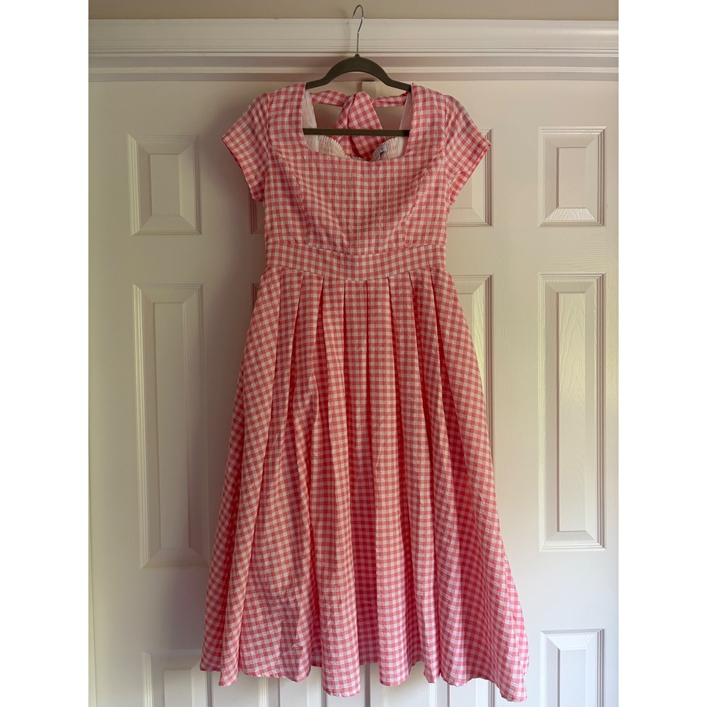 Ivy City Co Ginghamโ Midi Dress S Pink Cottagecore Coquette Tie Preppy Picnic